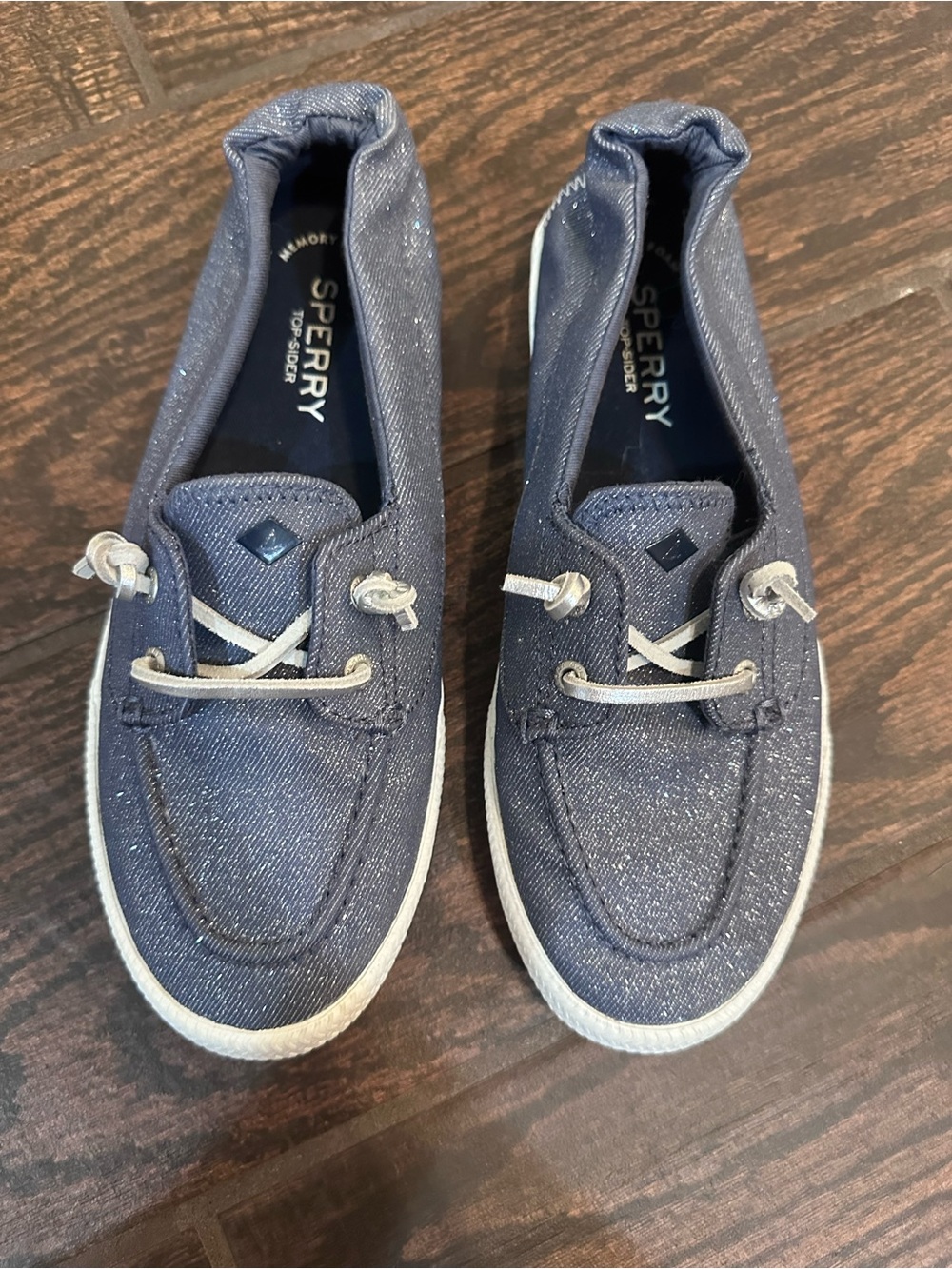 Sperry Navy Glitter Slip-On Boat Shoes